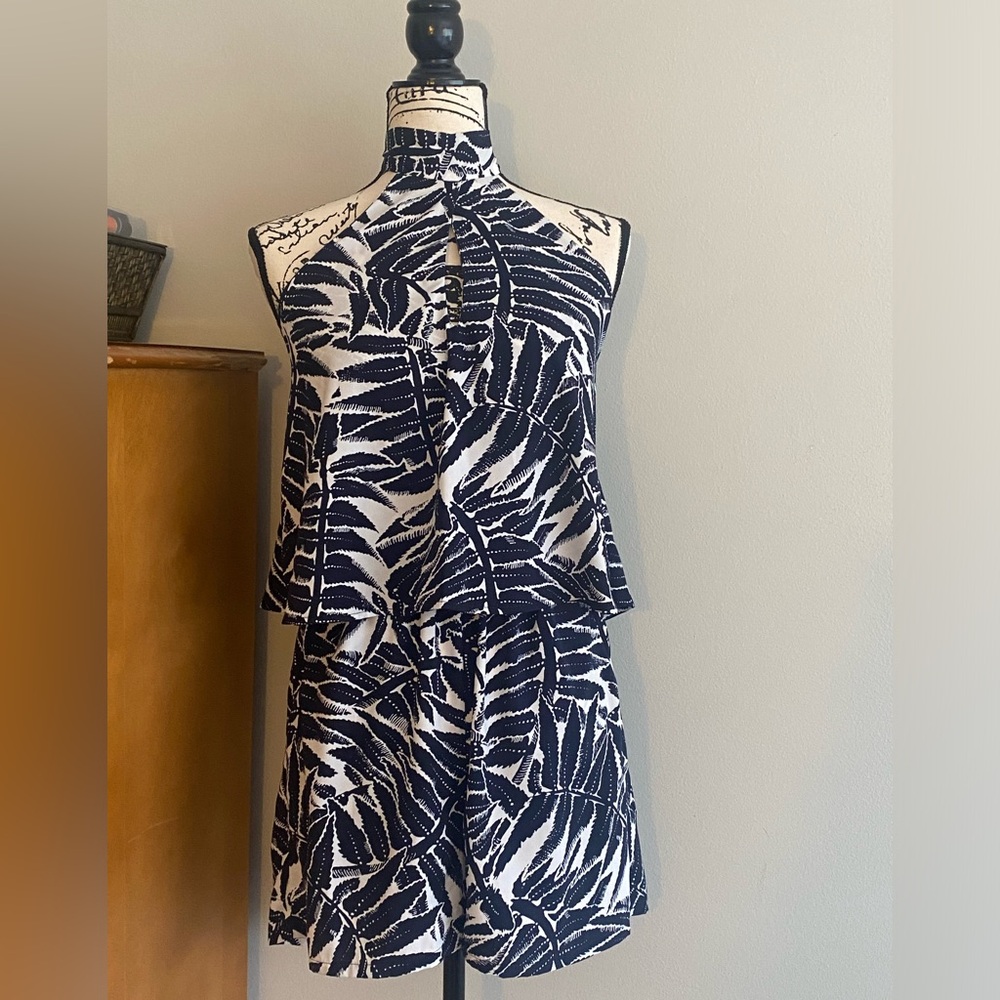 Navy Blue and White Romper